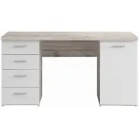 Forte Schreibtisch "Netta", weiß (sandeiche, weiß matt, sandeiche, sandheiche), B:145cm H:76,3cm T:60cm, Tische, Schreibtisch, Breite 145 cm, mit Schubladen