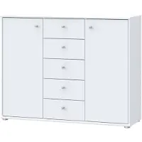 Forte Tempra 2 Kommode mit 2 Türen und 5 Schubladen, Holzwerkstoff, weiß, Bx H x