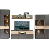 Forte Wohnzimmerschrank COMO links 4-tlg Grau/Planked Eiche mit LED 269,7x52x168,3 cm