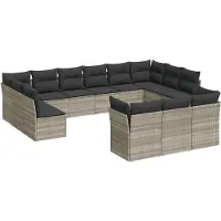 vidaXL 13-tlg. Garten-Sofagarnitur mit Kissen Hellgrau Poly Rattan
