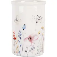Clayre & Eef Zahnbürstenhalter Ø 8x12 cm Weiß Keramik Blumen