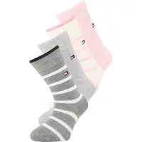 Tommy Hilfiger Socken "TH KIDS SOCK 4P BRETON STRIPE ECOM", Jungen, Gr. 27-30, rosa (middle grau melange, pink), Obermaterial: 76% Baumwolle, 23% Polyamid, 1% Elasthan, mehrfarbig, Socken Socken