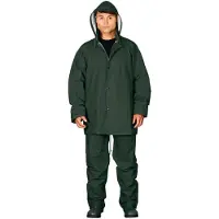 Reis Regenschutzkleidung grün aus Polyurethan, Set aus Hose und Jacke mit Kapuze XL
