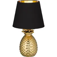 TRIO Edle Keramik-Tischlampe Pineapple in Gold-Schwarz