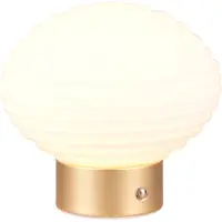 Reality LED-Akku-Tischlampe Earl, messing/opal, Höhe 14,5 cm, Glas