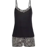 LASCANA Shorty , Damen, Gr. 36/38, schwarz-weiß (schwarz, weiß gepunktet), Single Jersey, Obermaterial: 100% Viskose, A-Linie kurz, V-Ausschnitt, Homewear-Sets Shorty, mit gemusterten Details