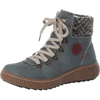 Rieker Winterboots , Damen, Gr. 36, Warmfutter, blau (jeansblau), Lederimitat, Textil, Schuhe Winterboots, Winterstiefelette, Schnürboots, Outdoorboots mit Warmfutter