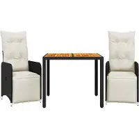 vidaXL 3-tlg. Garten-Bistro-Set mit Kissen Schwarz Poly Rattan