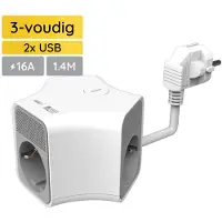 Technik Steckdosenwürfel Weiß 3-fach USB-C und USB-A 1.4m Schutzkontakt