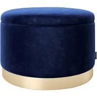 Playboy Pouf "SUE", blau (dunkelblau samt), B:55cm H:35cm T:55cm, Holzwerkstoff, Metall, Polyester, Poufs, Pouf, Abnehmbarer Deckel, innen Stauraum für Decken, Kissen und Sonstiges
