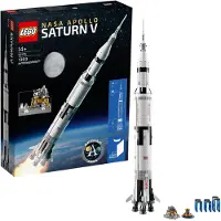 LEGO 92176 Ideas NASA Apollo Saturn V Weltraumrakete und Fahrzeuge, Raumschiff Bauset für Sammler, mit Displayständer