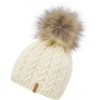 Chillouts Bommelmütze "Tabea Hat", Damen, beige, Feinstrick, Materialmix, Fellimitat, Zopfmuster, meliert, unifarben, Mützen Bommelmütze, mit abnehmbarem Kunstfell-Bommel