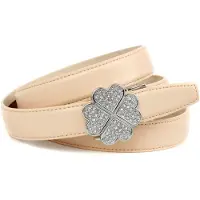 Anthoni Crown Ledergürtel , Damen, Gr. 90, beige, Leder, Glitzer, unifarben, festlich, Gürtel Ledergürtel, mit filigraner Schließe in Kleeblattopik