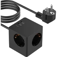 Accezz PowerCube Strip | 6-in-1 - 1x USB-C + 2x USB-A + 3x Steckdose - 4000 Watt - Schwarz