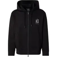 Armani Exchange für Herren. XM000371AF10818UC001 Sweatshirt mit Kapuze und durchgehendem Reißverschluss aus schwarzem laminiertem Baumwo