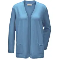 Goldner Strickjacke "Cardigan in langer offener Form", Damen, Gr. 42, blau (himmelblau), Obermaterial: 100% Kaschmir WS., figurumspielend, eng Rippe, Pullover Strickjacke, Aufwendig in Form gestrickt
