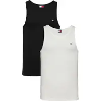 Tommy Hilfiger Tanktop TOMMY JEANS "TJM XSLIM 2PCK RIB TANK EXT", Herren, Gr. S, beige (ecru, schwarz), Single Jersey, Obermaterial: 100% Baumwolle, slim fit, tiefer Rundhals, Tops Tanktop, mit gerippter Struktur