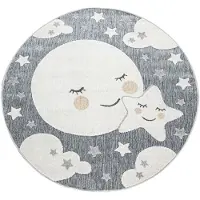 Paco Home Kinderteppich "Tweet 465", rund, 12 mm Höhe, Flachgewebe, Hoch-Tief-Effekt, Motiv Mond & Sterne, Outdoor geeignet