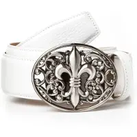 Anthoni Crown Ledergürtel , Damen, Gr. 85, weiß, Leder, unifarben, Gürtel Ledergürtel, in weiß mit Lilien Schließe