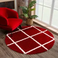 Sanat Hochflor-Teppich "Madrid 1 , auch in Rund erhältlich", rot, H:30mm Ø:120cm, Kunstfaser, Teppiche, Hochflor-Teppich, Wohnzimmer, Langflor, Shaggy Teppich