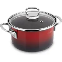 Lamart Email Stieltopf mit Deckel, 16 cm Durchmesser, 1,8 l, Rot/Schwarz