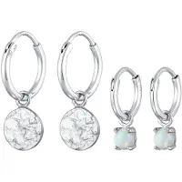 Elli Ohrstecker-Set "Ohrringe Creolen Plättchen Opal Edelstein 2er Set 925 Silber" Gr. 22, silber, Ohrringe, Damen, 22,mit Stein, Silber 925 (Sterlingsilber), Ohrstecker-Set