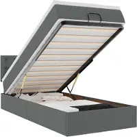 vidaXL Ottoman-Bett mit Matratze & LEDs Dunkelgrau 90x190 cm Stoff