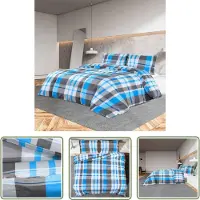 The Living Store Bettwäsche-Set Blau und Grau 140x200 cm Baumwolle
