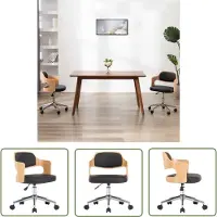 The Living Store Drehbarer Bürostuhl Schwarz Bugholz und Kunstleder