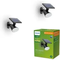 Philips LED-Solar-Wandleuchte Jivix, 2er-Pack Jivix, schwarz, Kunststoff, Modern, Solarleuchte außen