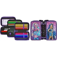 Scooli Federmäppchen "Tripledecker, Monster High", Kinder, lila (monster high), Polyester, Schreibgeräteetuis Federmäppchen, befüllt, inklusive Geodreieck