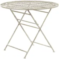 Beliani Gartentisch Cremeweiß Metall Rund Klappbar 90 cm Balkon Terrasse Garten Romantisch