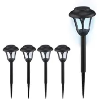 Relaxdays Solarlampen 5er Set, LED Solarlicht mit Erdspieß, HxD: 39 x 11 cm, moderne Gartenbeleuchtung, draußen, schwarz