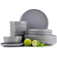 Konsimo Essservice Tafelservice VICTO Geschirrset Speiseteller Dessertteller Schale 6 Personen (18-tlg.), Grau, Keramik, Loft, 20/27/14.5cm