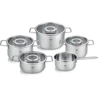 Fissler Kochtopfset Pure Collection 5-teilig – Edelstahl, Glasdeckel, 3 Kochtöpfe, Bratentopf & Stielkasserolle, Induktion