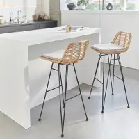 Sweeek - 2 Barhocker aus Rattan und Metall - Beige