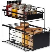 Relaxdays Schubladenregal, mit 2 Körben, Unterschrank Organizer, Küche und Bad, Korbauszug, HBT 39,5x25x40,5 cm, schwarz
