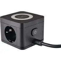 As Schwabe as-Schwabe Steckdosentower 2-fach 230V/16A QI-Wireless Ladestation 1,5m Schwarz