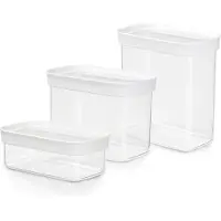 EMSA Optima 3-teiliges Trockenvorratsdosen-Set, 0,45/1/1,6 Liter, Rechteckig, 100 % sicher/hygenisch/Platzeffizient, Frischedichtung, transparentes Design, N1142700