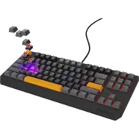 Genesis Thor 230 TKL Anchor Gray Positive Outemu Red, Verkabelt & Kabellos, USB + RF Wireless + Bluetooth, Mechanischer Switch, QWERTY, RGB-LED, Schwarz, Grau, Orange