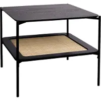 Sweeek - Quadratischer Couchtisch mit Holzeffekt und Rohrgeflecht Doppelplatte - Schwarz
