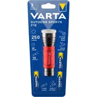 Varta Taschenlampe "Outdoor Sports F10 Taschenlampe inkl. 3x LONGLIFE Power AAA Batterien", rot (rot, schwarz), T:12,2cm Ø:4cm, Mobilleuchten, Taschenlampe