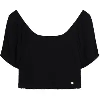 Superdry für Damen. W6011857A Schwarzes, gewebtes Oberteil mit Smokarbeit (M), Lässig, Viskose, Kurzarm