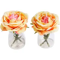 Botanic-Haus Kunstblume "Rose im Glas", orange, B:9cm H:11cm T:9cm Ø:9cm, Kunststoff, Kunstpflanzen, Kunstblume