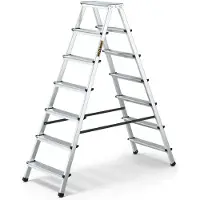 Drabest | Klappleiter - 7 Stufen, Tragfähigkeit 125kg - Doppelseitige Leiter, Alu Leiter, Anti-Rutsch-Füße, Trittleiter, Leiter