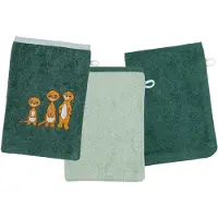Wörner Waschhandschuh WÖRNER "Erdmännchen Waschhandschuh 3er Set", grün (pinie, helloliv), B:15cm L:21cm, Obermaterial: 100% Baumwolle, Handtücher, Waschhandschuh, 1x Stickerei Erdmännchen, 2x unifarben