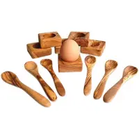Olivenholz-Erleben Eierbecher "Troué mit Eierlöffel aus Olivenholz", braun, Massivholz, Eierbecher, Eierbecher, besonders platzsparende eckige Form, Olivenholz ist lebensmittelecht
