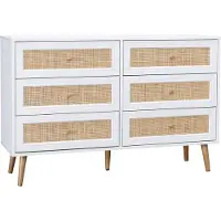 Sweeek - Kommode mit Holzlook, Rattan-Geflecht und 6 Schubladen - Antikweiß