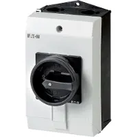Eaton 227872 Hauptschalter, P1, 32 A, Aufbau, 3-polig, HALT-Funktion, mit schwarzem Drehgriff und Sperrkranz, abschließbar in 0-Stellung