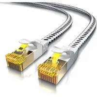 Primewire LAN-Kabel 10er Set CAT 7 Flachband Netzwerkkabel 10 Gbit/s, U/FTP PIMF Schirmung, vergoldete RJ45-Stecker, Baumwollmantel, Patchkabel, 10 Stück, 0,25 m, weiß